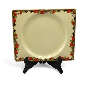 THE BIARRITZ Red Green Leaf Border Plate Royal Staffordshire England Vintage